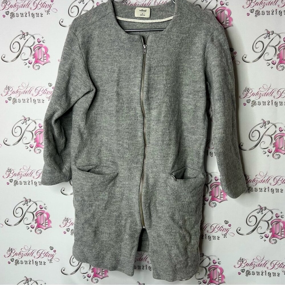 Wilfred jacket coat zip up pocket merino wool warm Gray Teddy Jacket